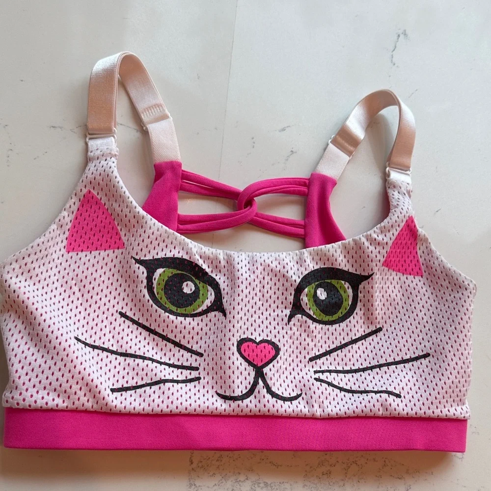 Bombshell Sportswear Kitty Meow Pink Sports Bra Limited Edition Size Small